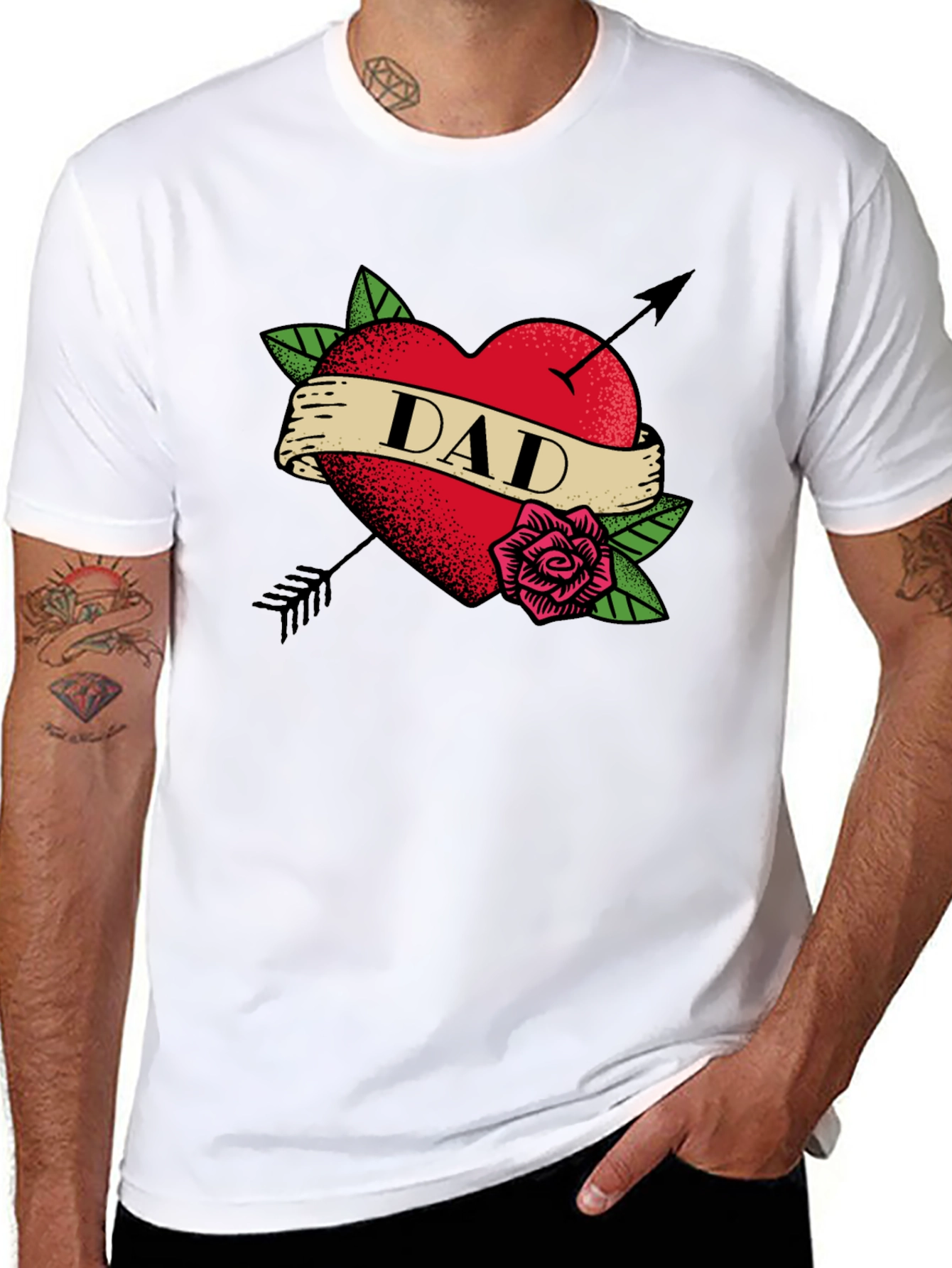 Dad Heart Tattoo Black T-Shirt - Fathers Day Gift