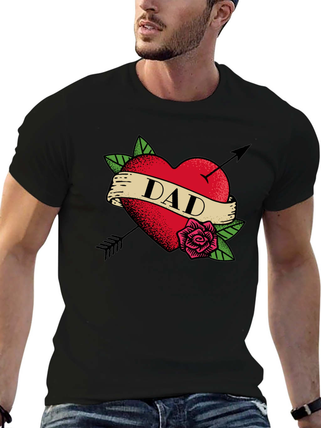 Dad Heart Tattoo Black T-Shirt - Fathers Day Gift