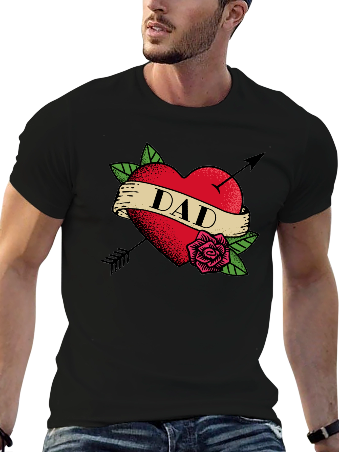 Dad Heart Tattoo Black T-Shirt - Fathers Day Gift