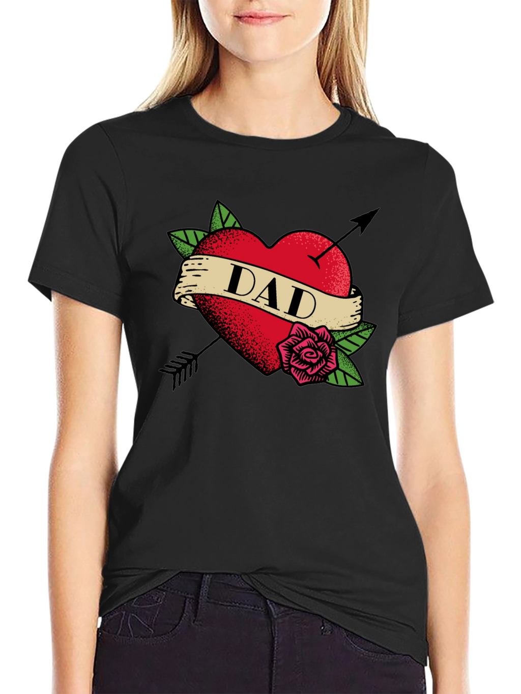 Dad Heart Tattoo Black T-Shirt - Fathers Day Gift