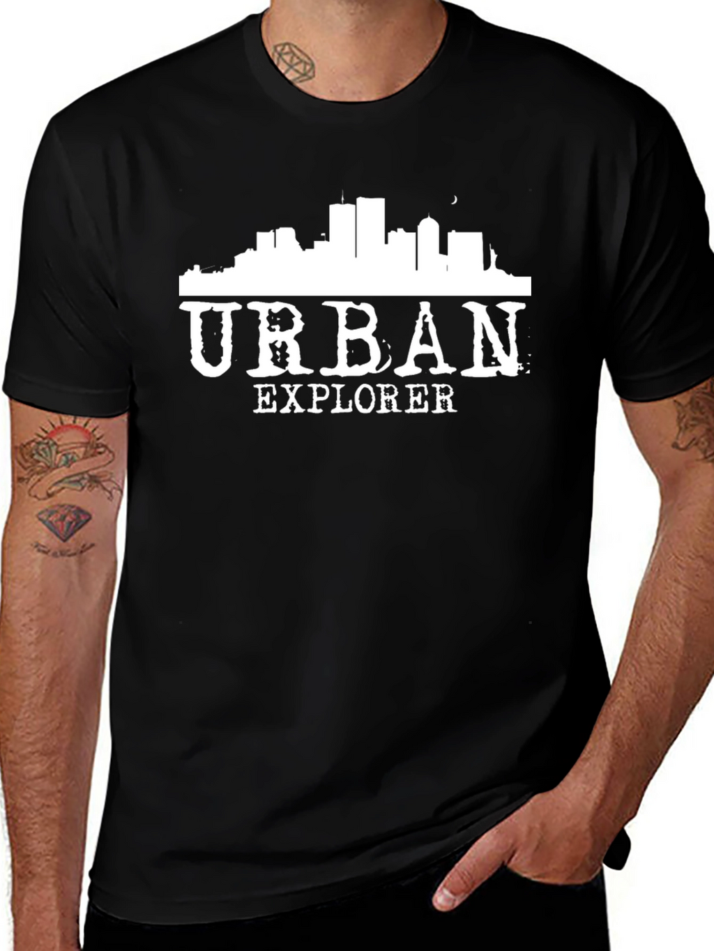 Urban Explorer Black T-Shirt - City Skyline Design