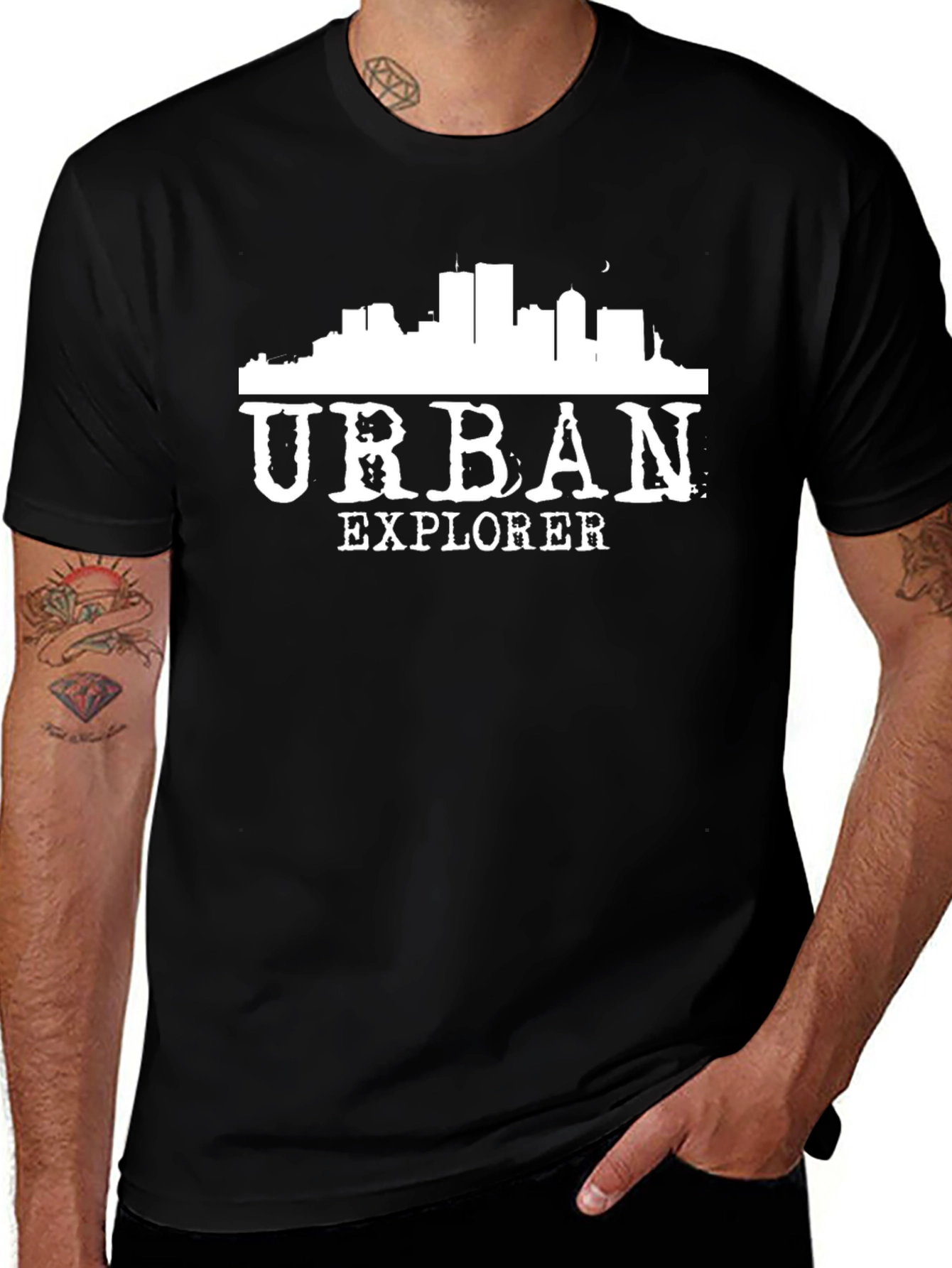 Urban Explorer Black T-Shirt - City Skyline Design
