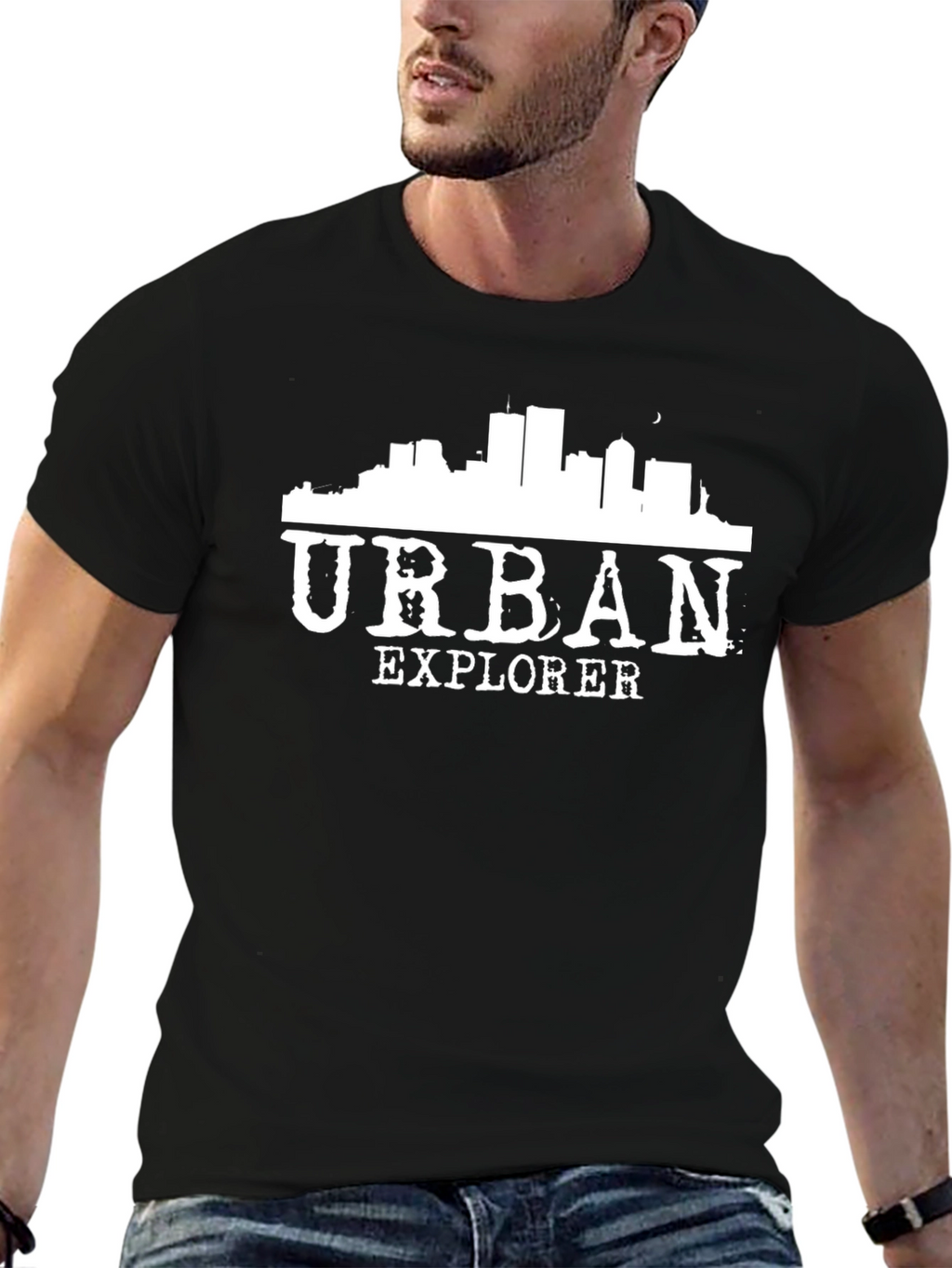 Urban Explorer Black T-Shirt - City Skyline Design