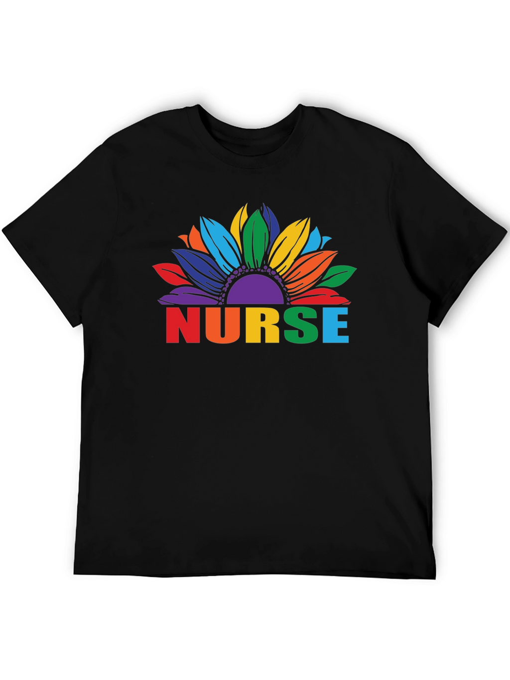 Rainbow Sunflower Nurse Graphic T-Shirt
