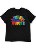 Rainbow Sunflower Nurse Graphic T-Shirt
