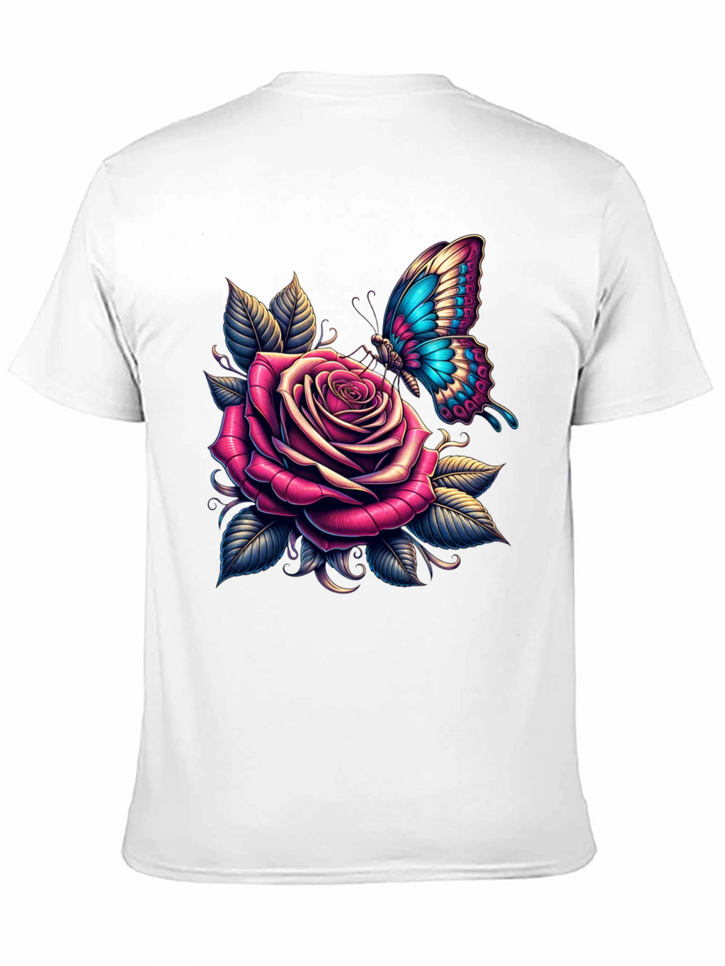 Rose & Butterfly Graphic Tee - Stylish Black T-Shirt
