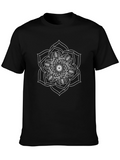 Black T-Shirt with White Mandala Design