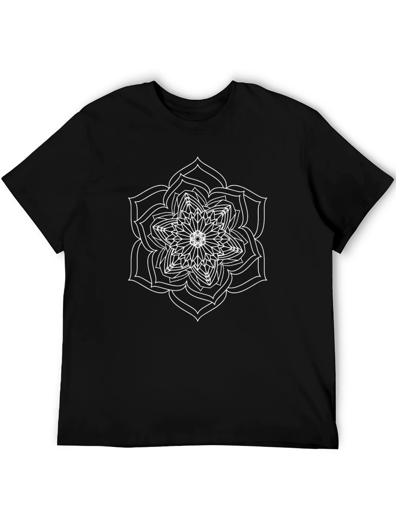 Black T-Shirt with White Mandala Design