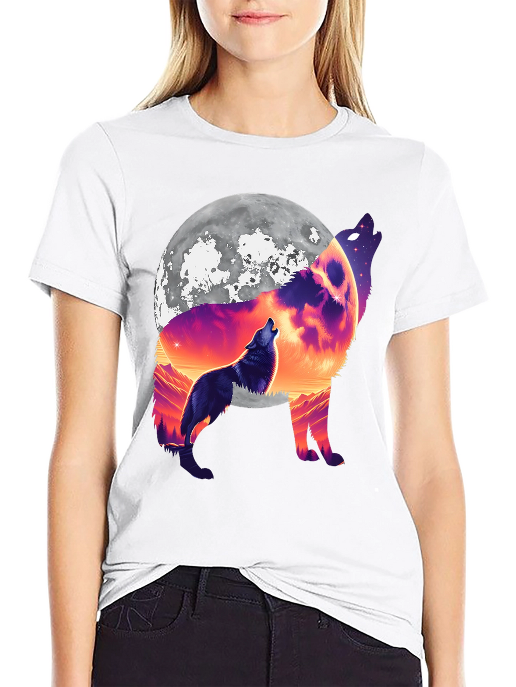Wolf Moon Graphic Tee - Black Cotton Blend