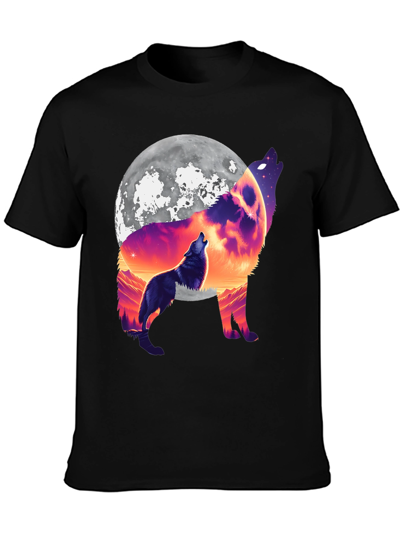 Wolf Moon Graphic Tee - Black Cotton Blend
