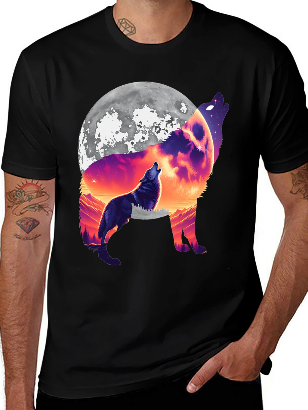 Wolf Moon Graphic Tee - Black Cotton Blend
