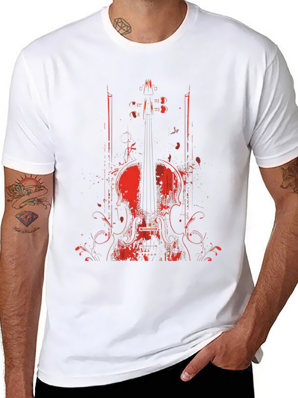 Violin Graphic Print Crew Neck T-Shirt