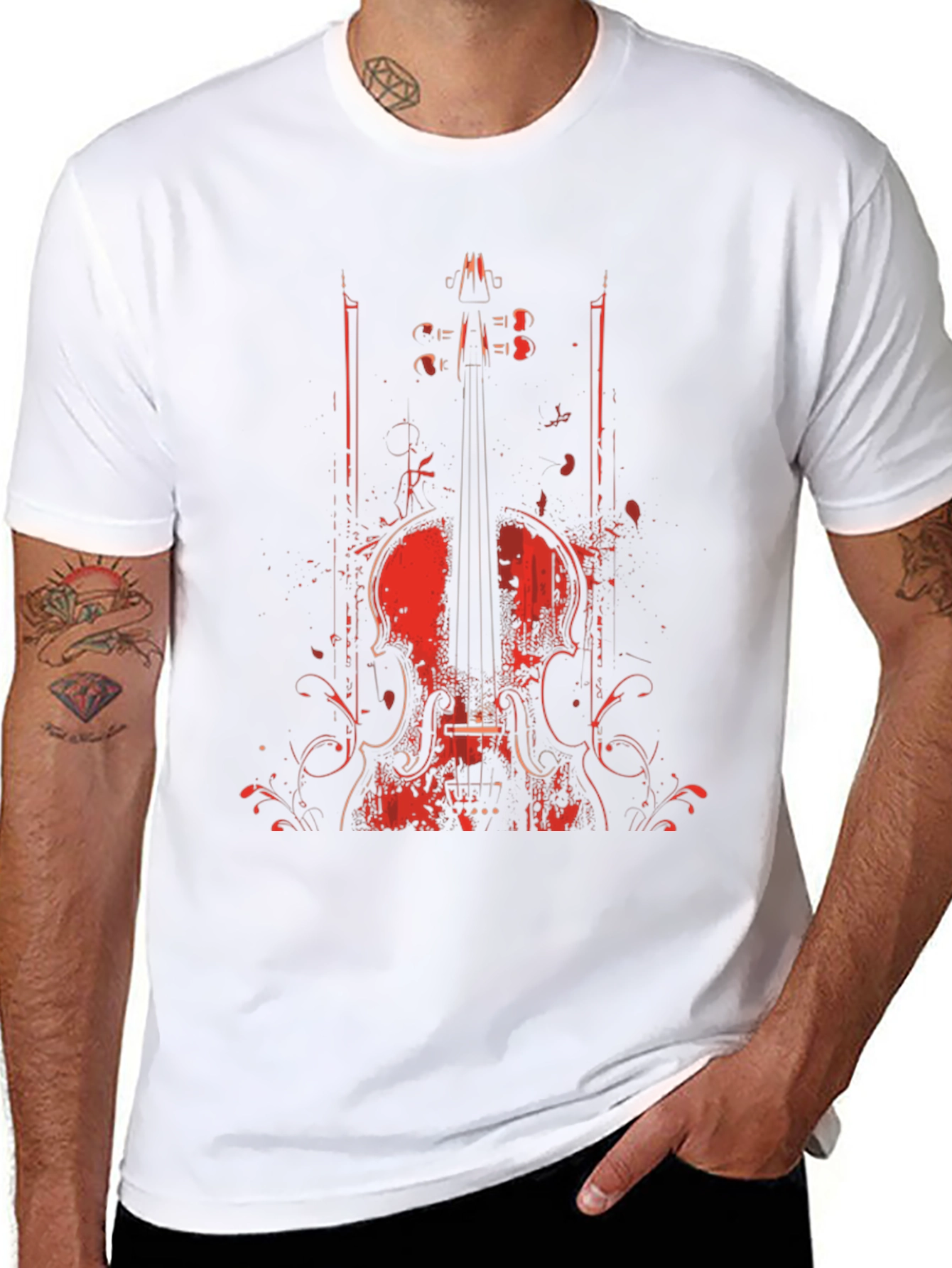 Violin Graphic Print Crew Neck T-Shirt