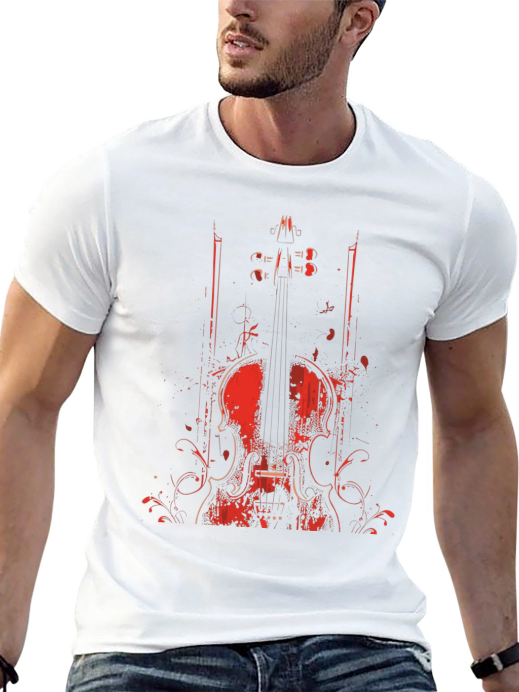 Violin Graphic Print Crew Neck T-Shirt