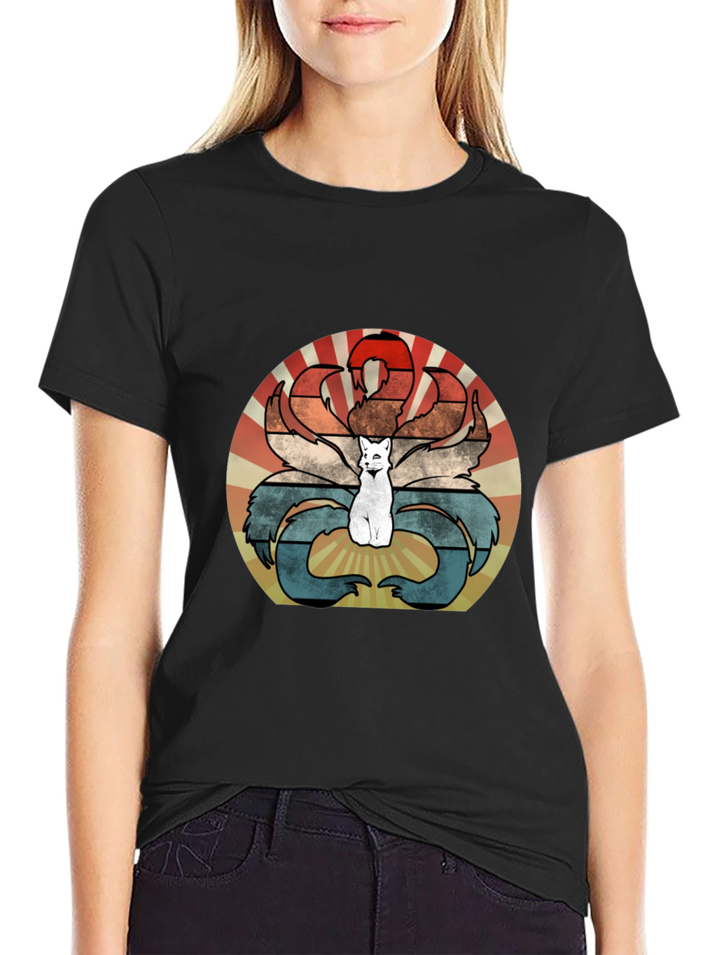 Nine-Tailed Fox Retro T-Shirt - Kitsune Design