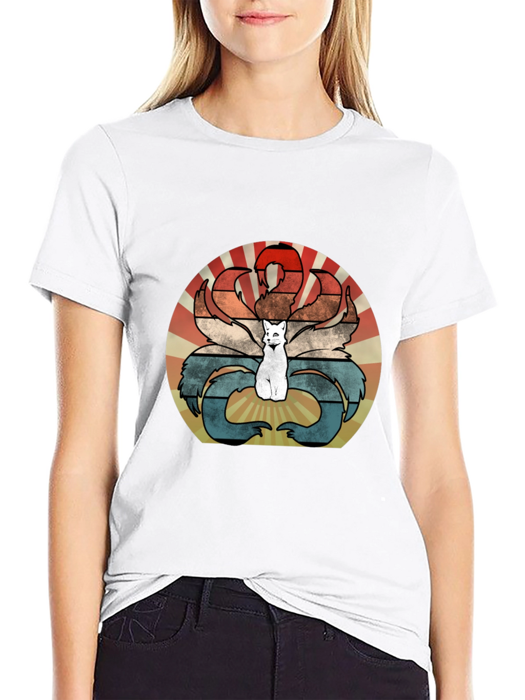 Nine-Tailed Fox Retro T-Shirt - Kitsune Design