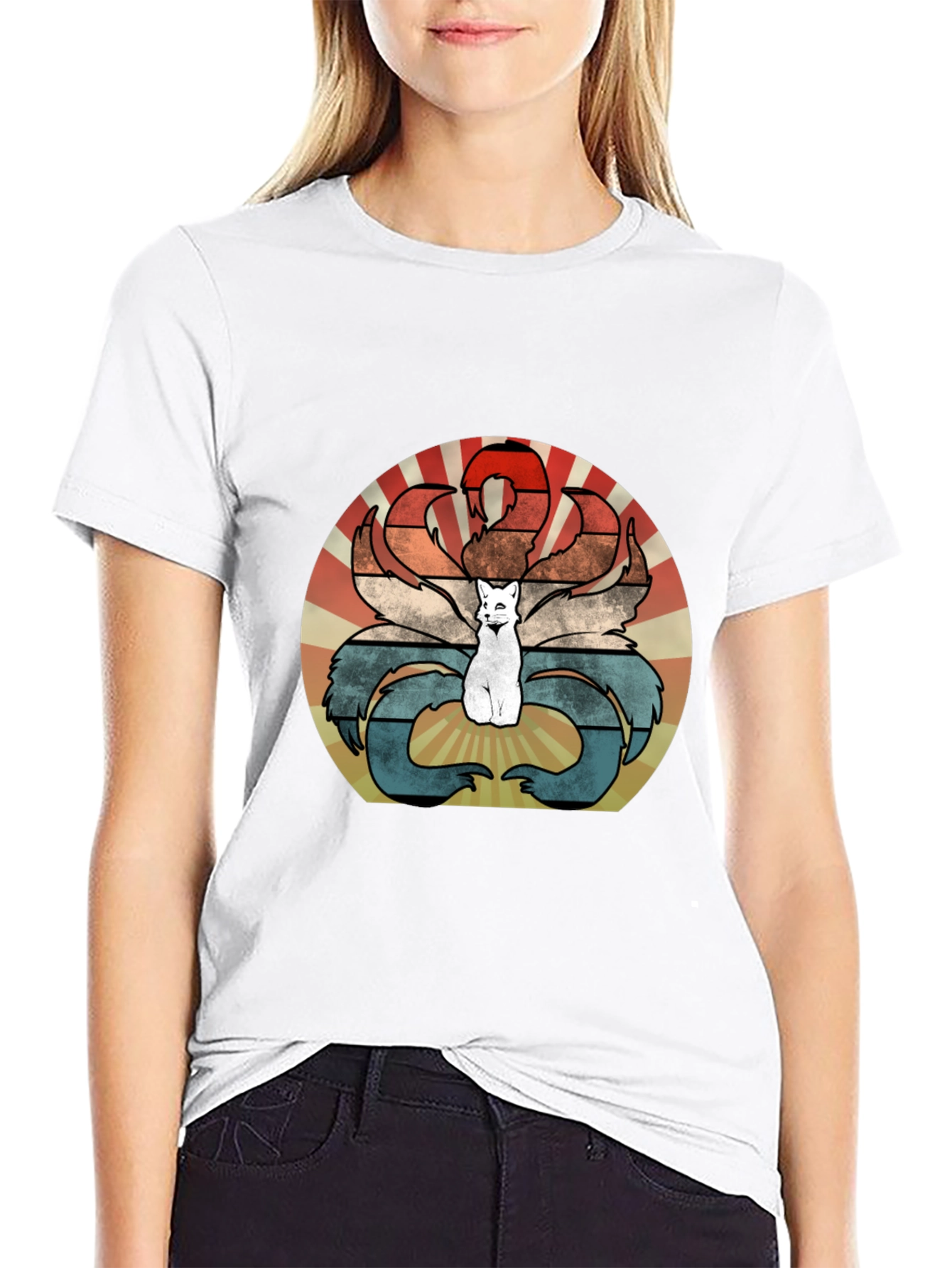 Nine-Tailed Fox Retro T-Shirt - Kitsune Design