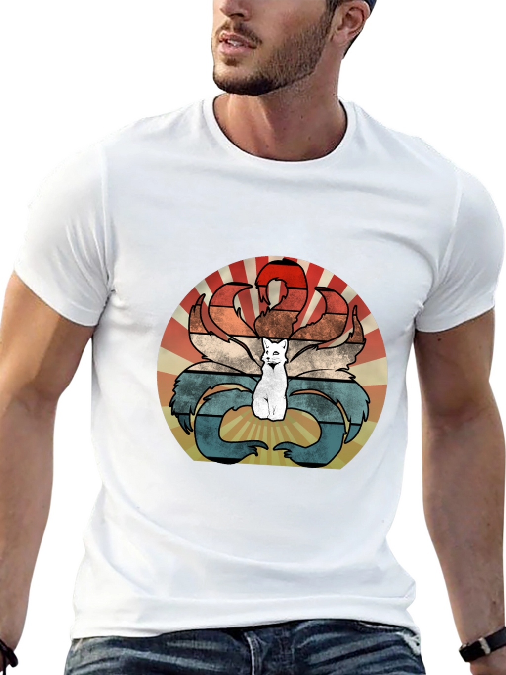 Nine-Tailed Fox Retro T-Shirt - Kitsune Design