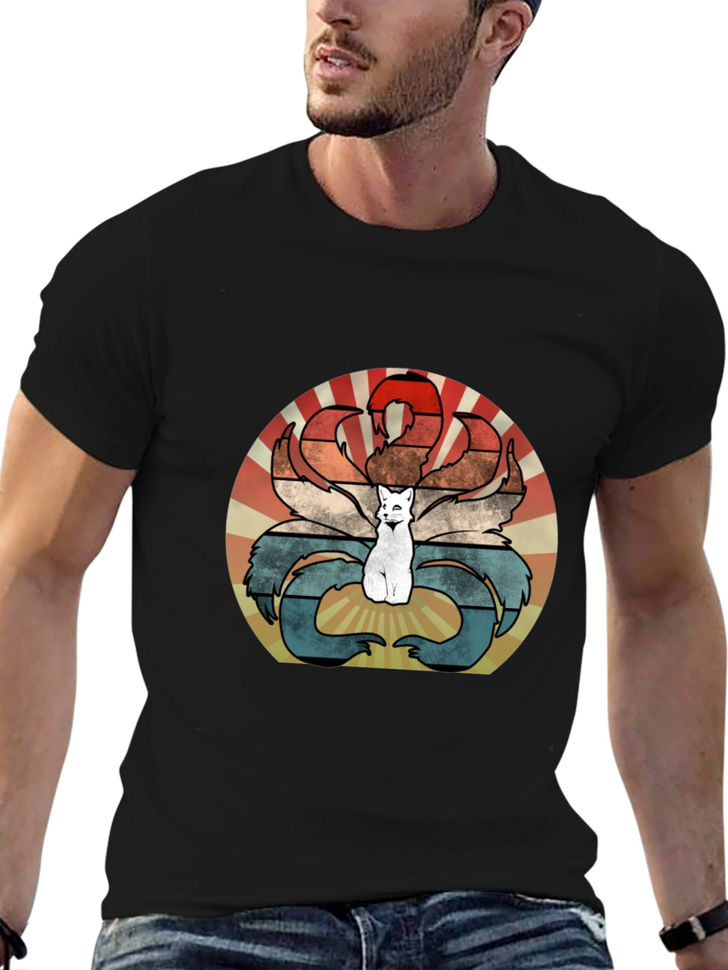 Nine-Tailed Fox Retro T-Shirt - Kitsune Design