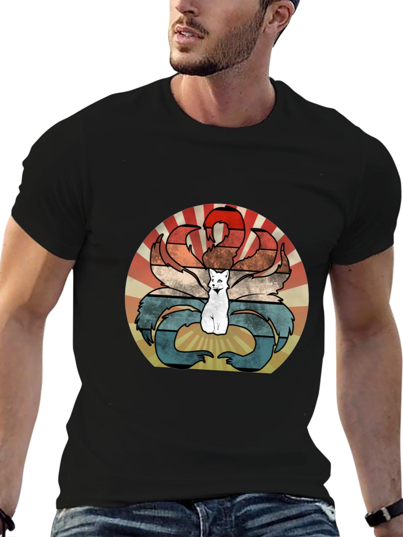 Nine-Tailed Fox Retro T-Shirt - Kitsune Design