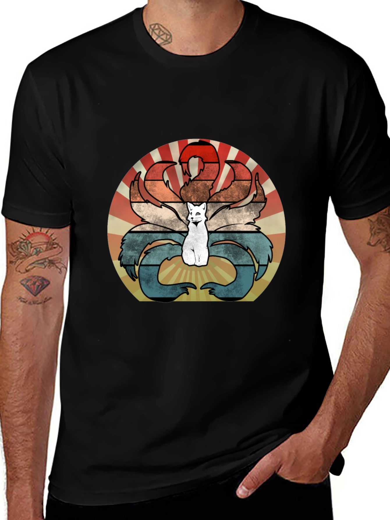 Nine-Tailed Fox Retro T-Shirt - Kitsune Design