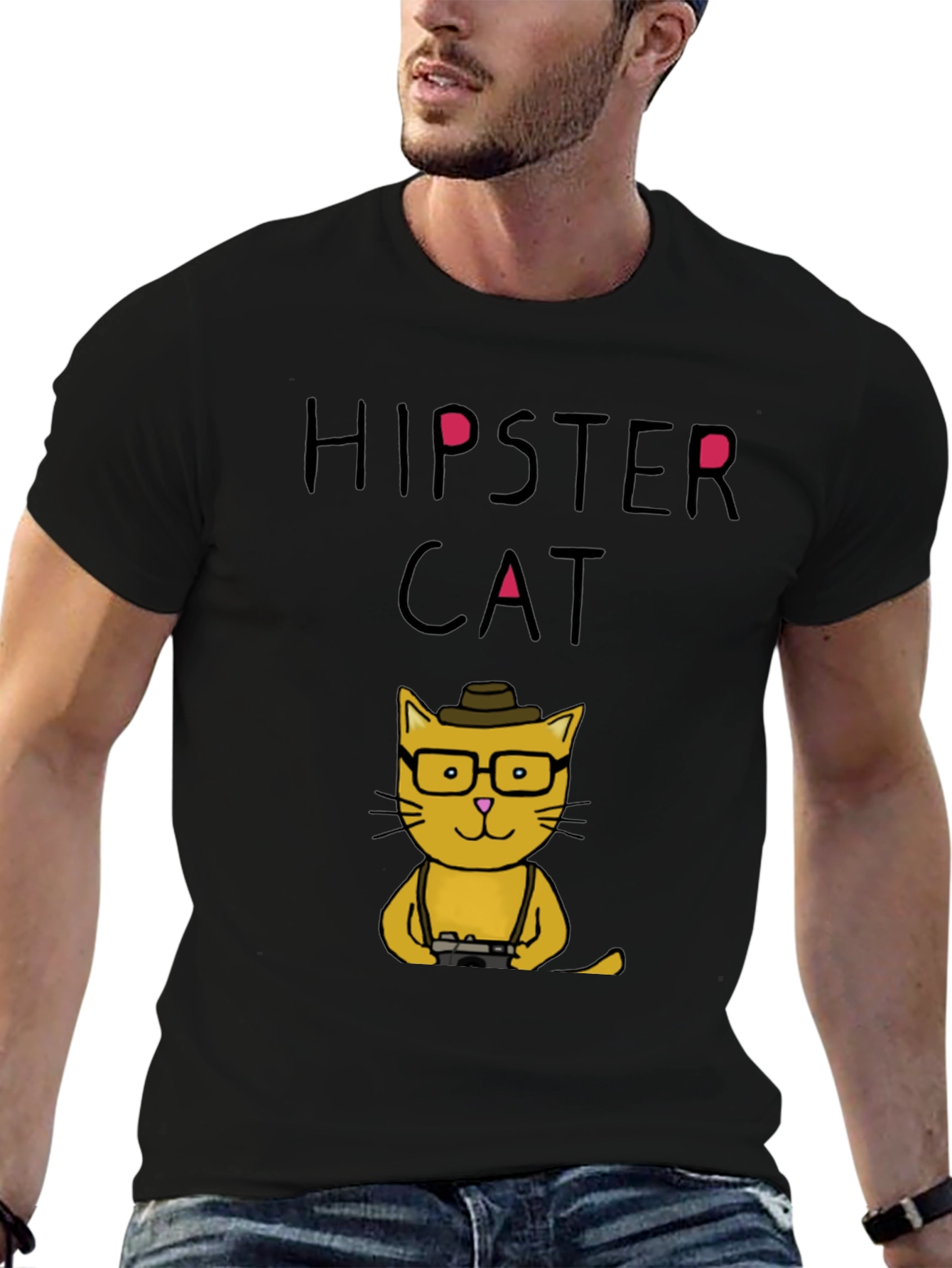 Hipster Cat Graphic T-Shirt