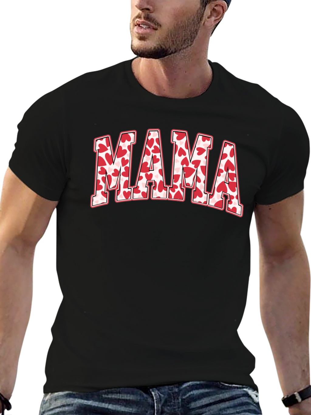 Mama Heart Print Black T-Shirt