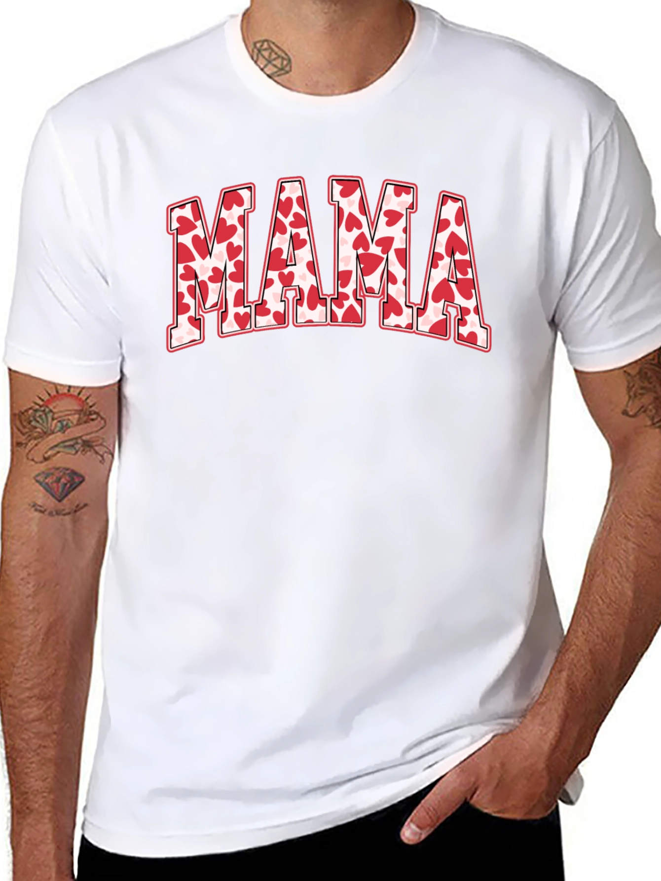 Mama Heart Print Black T-Shirt