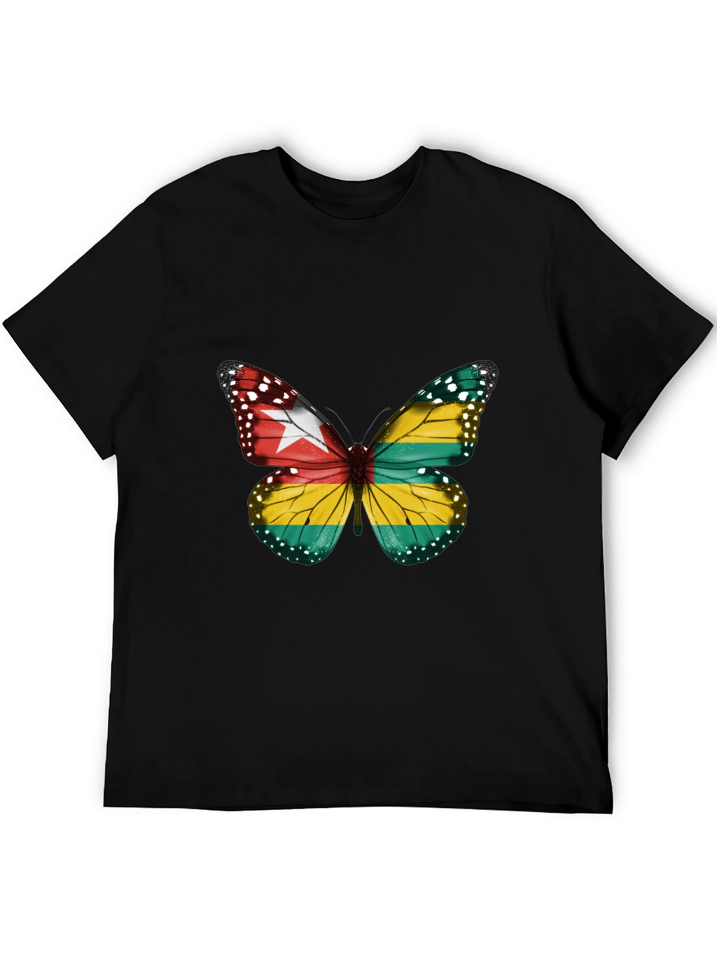 Togo Flag Butterfly Graphic Tee - Black Cotton T-Shirt