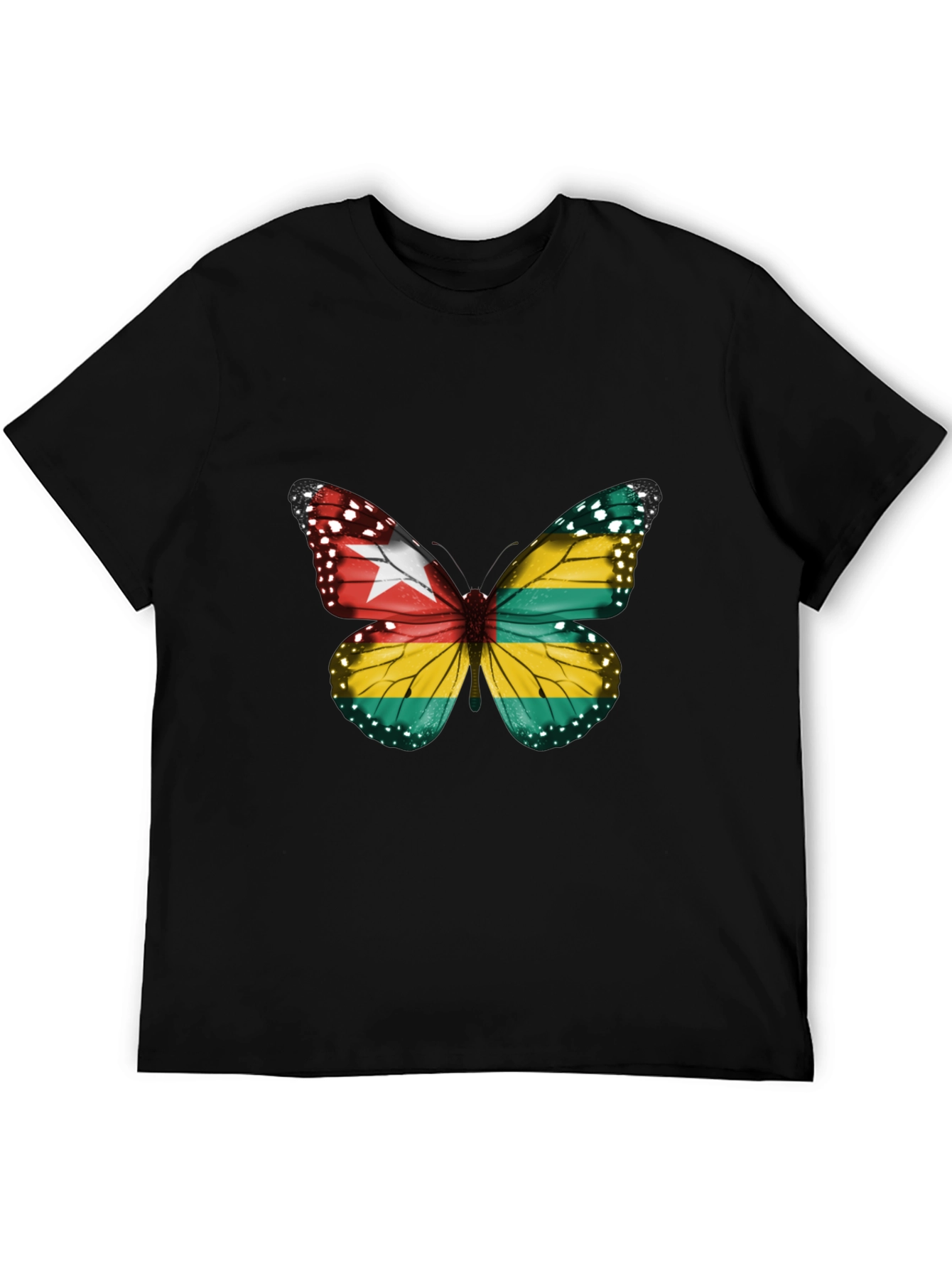 Togo Flag Butterfly Graphic Tee - Black Cotton T-Shirt