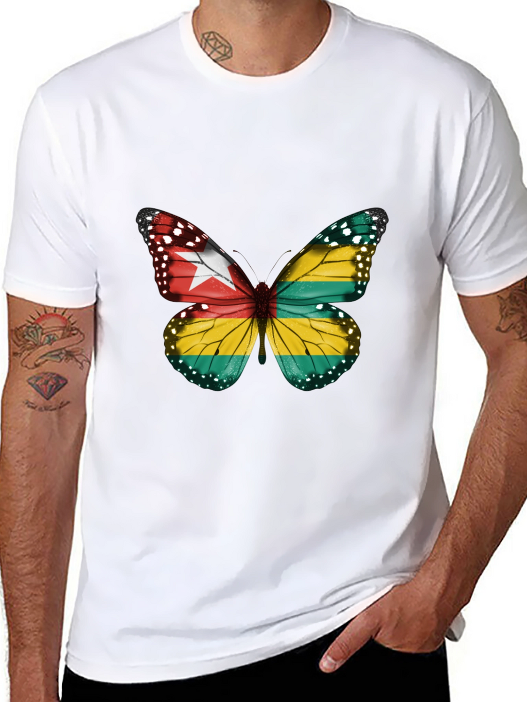 Togo Flag Butterfly Graphic Tee - Black Cotton T-Shirt