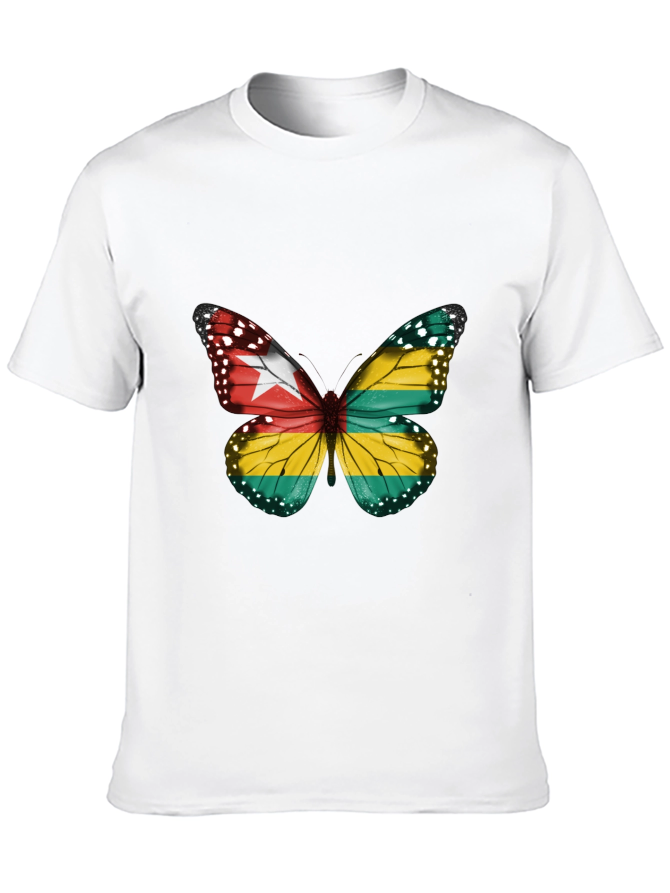 Togo Flag Butterfly Graphic Tee - Black Cotton T-Shirt
