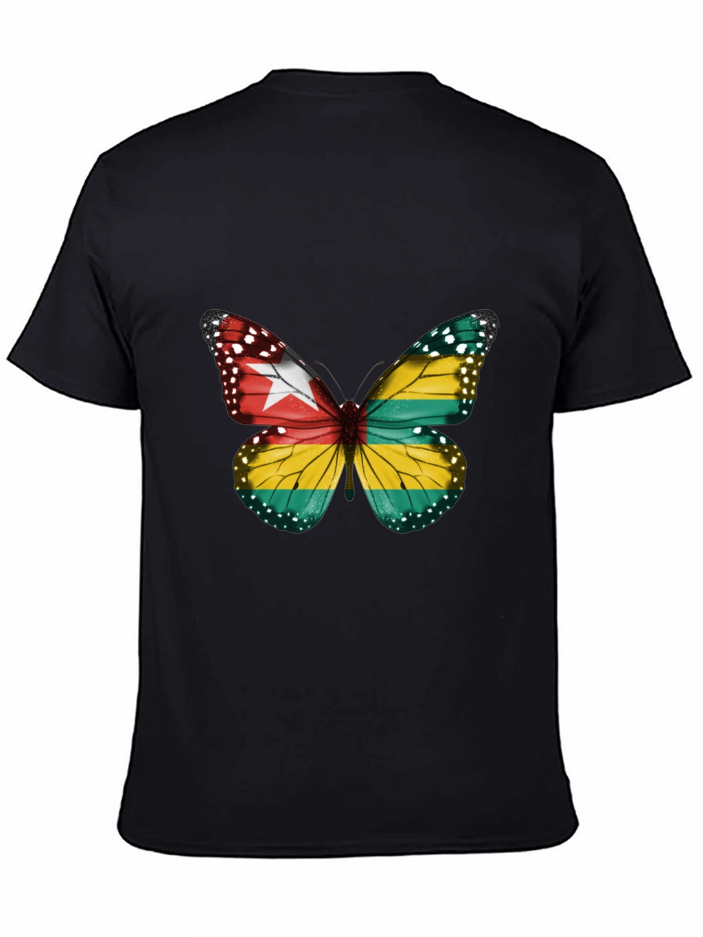 Togo Flag Butterfly Graphic Tee - Black Cotton T-Shirt