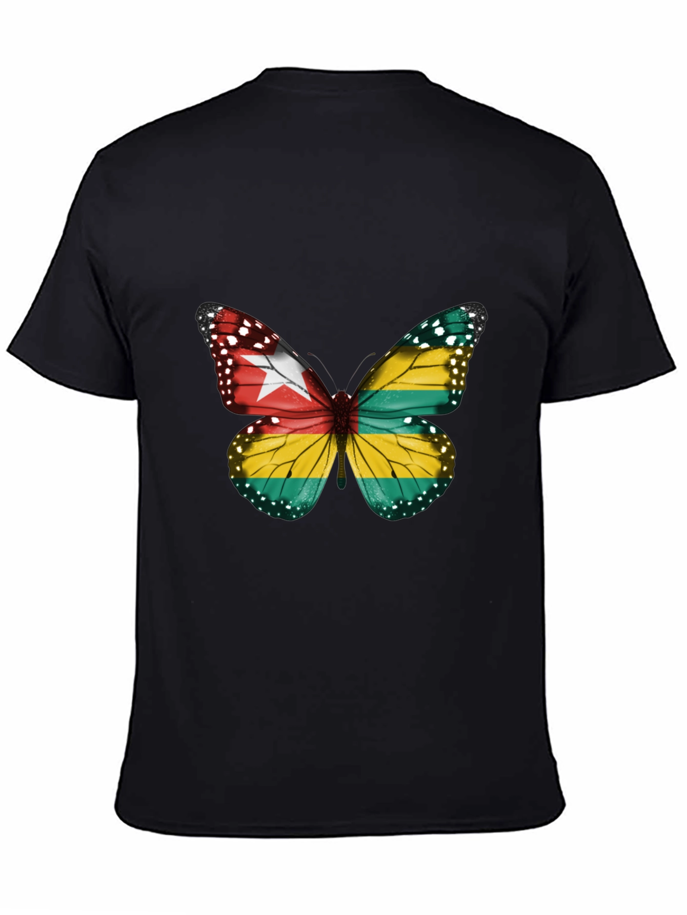 Togo Flag Butterfly Graphic Tee - Black Cotton T-Shirt