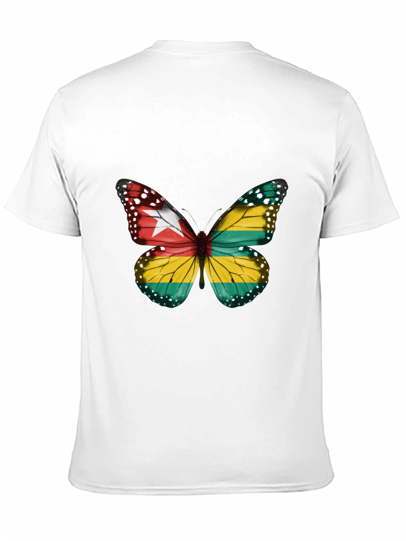 Togo Flag Butterfly Graphic Tee - Black Cotton T-Shirt