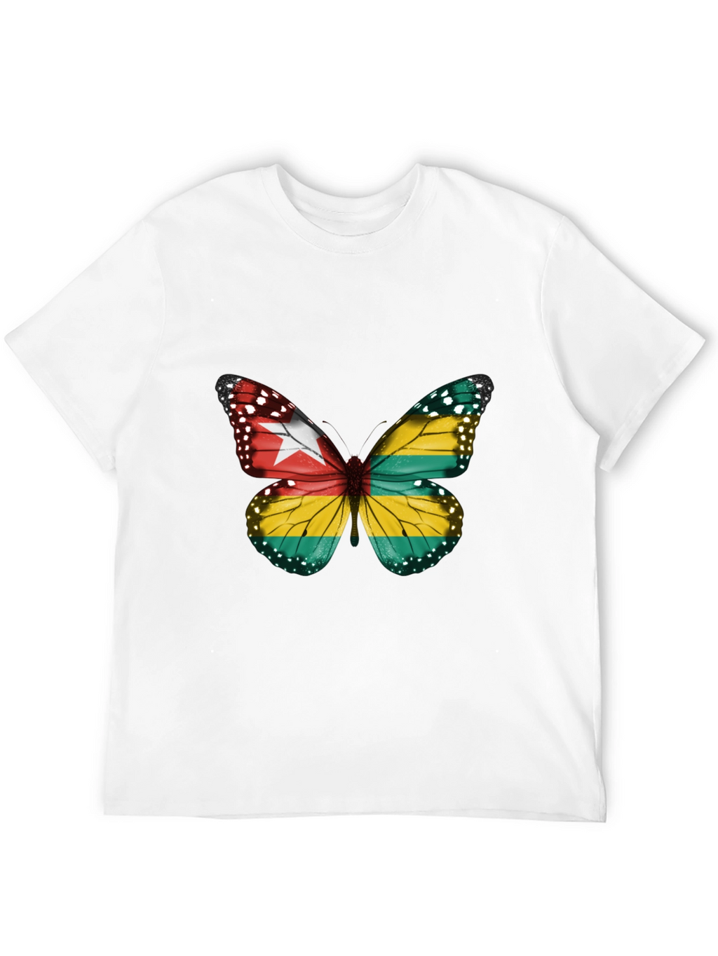 Togo Flag Butterfly Graphic Tee - Black Cotton T-Shirt