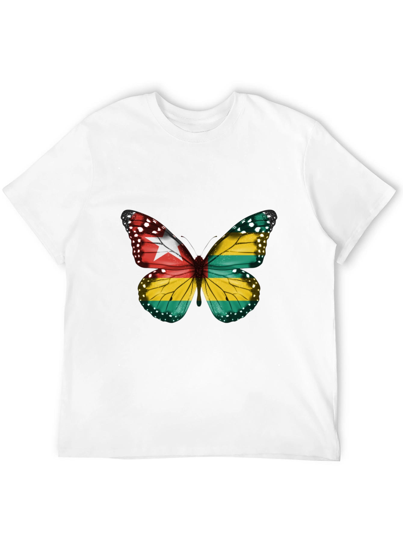 Togo Flag Butterfly Graphic Tee - Black Cotton T-Shirt