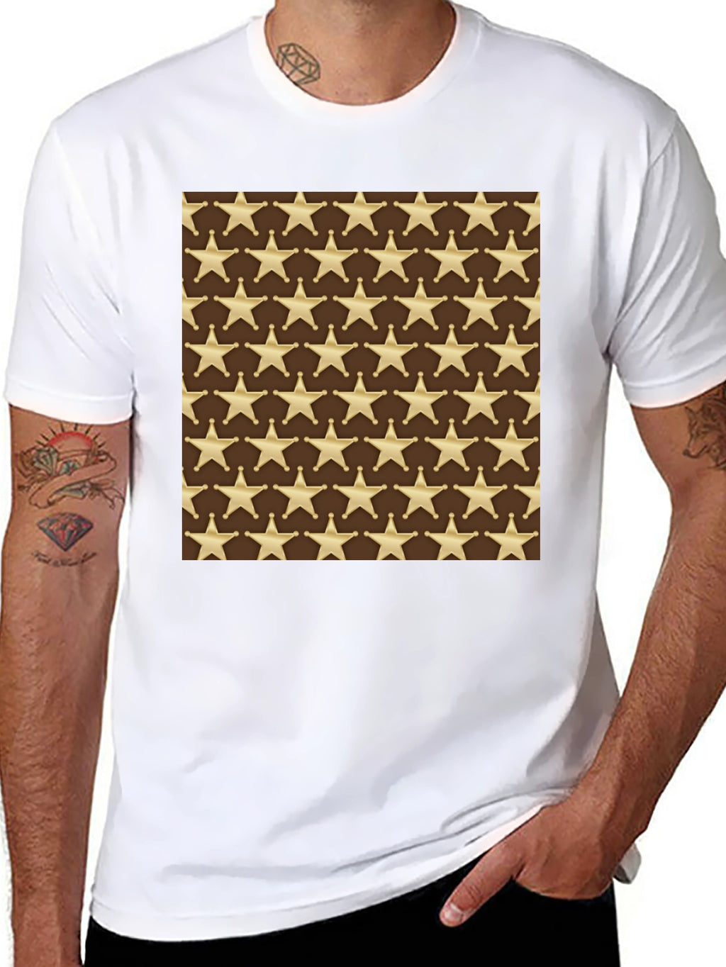 Sheriff Star Pattern T-Shirt - Western Style