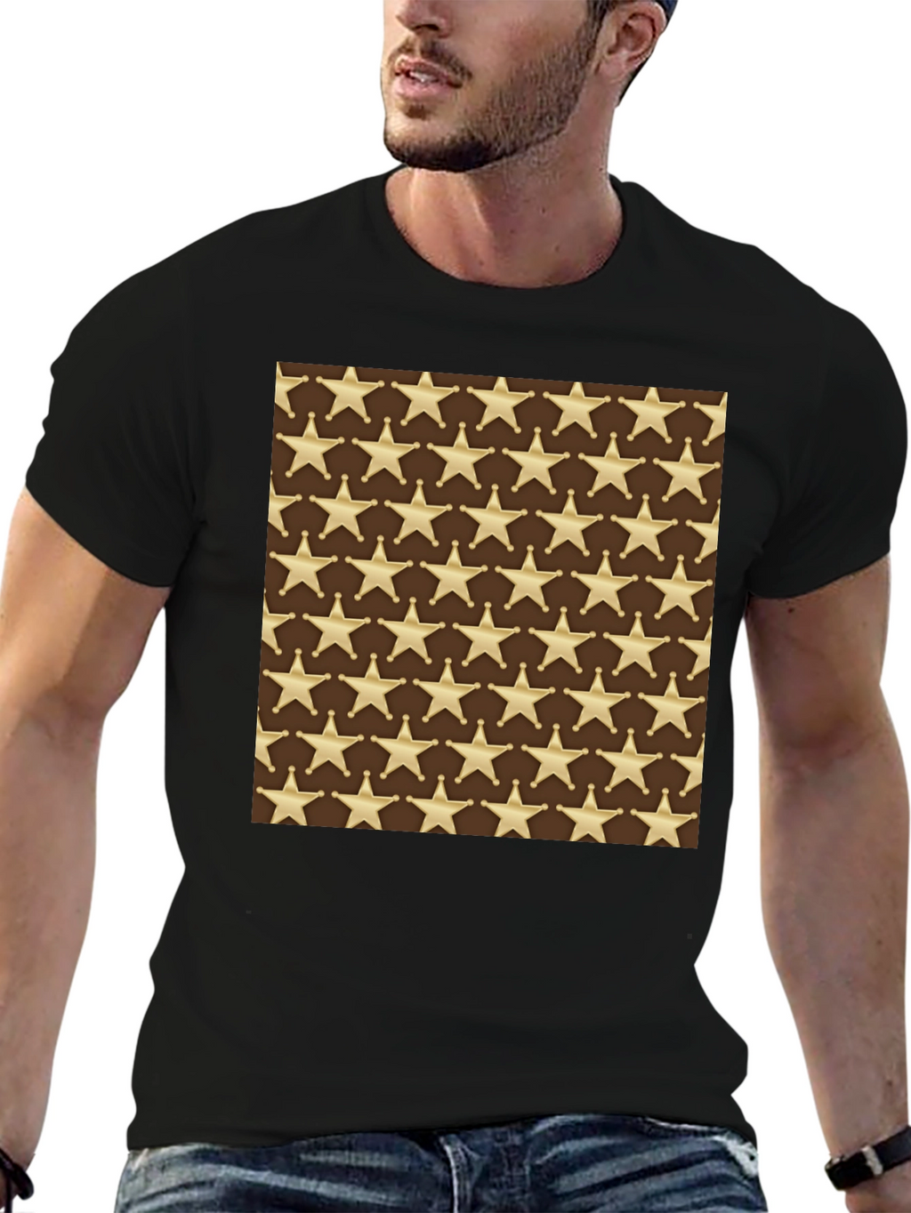 Sheriff Star Pattern T-Shirt - Western Style