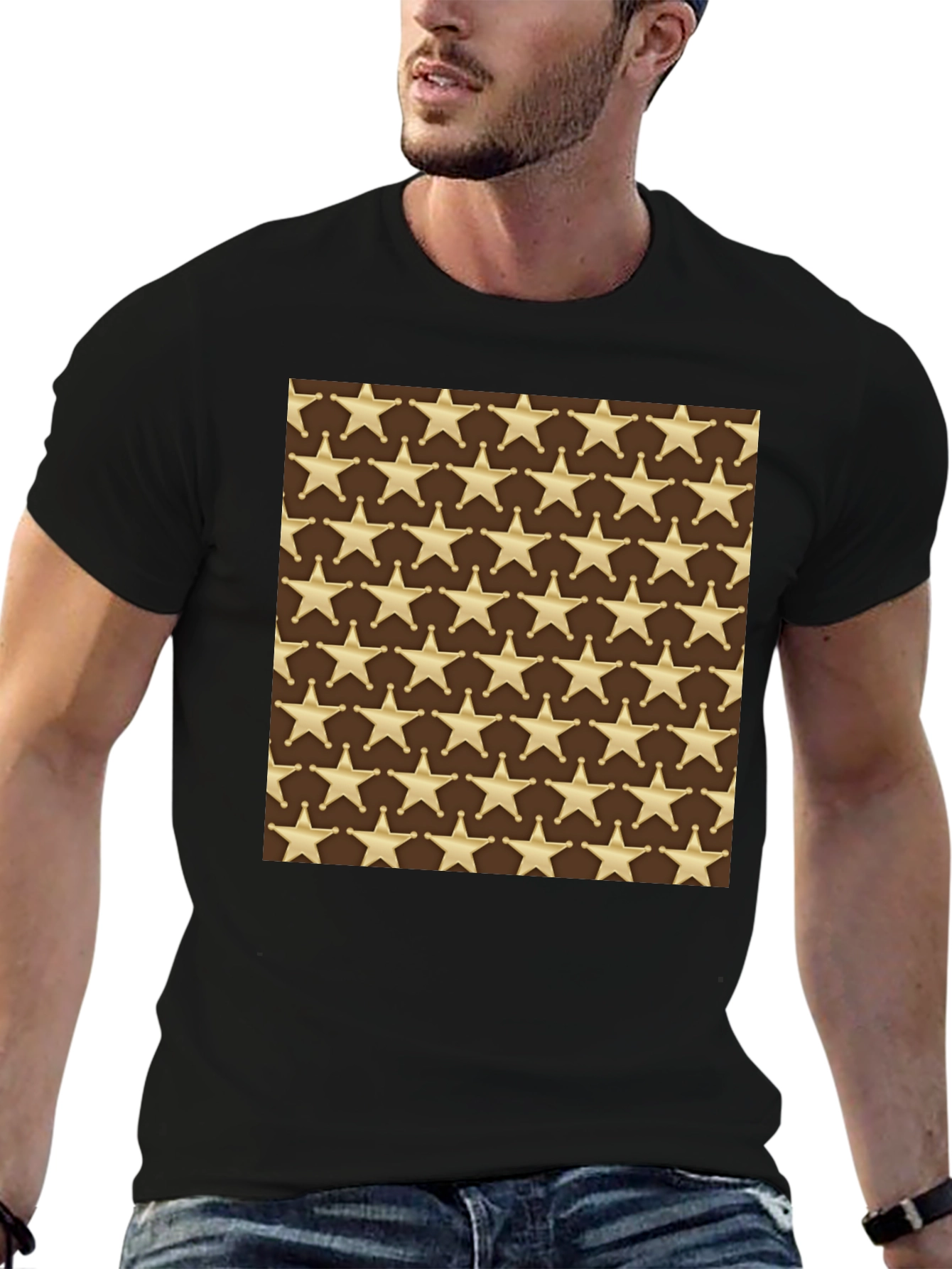 Sheriff Star Pattern T-Shirt - Western Style
