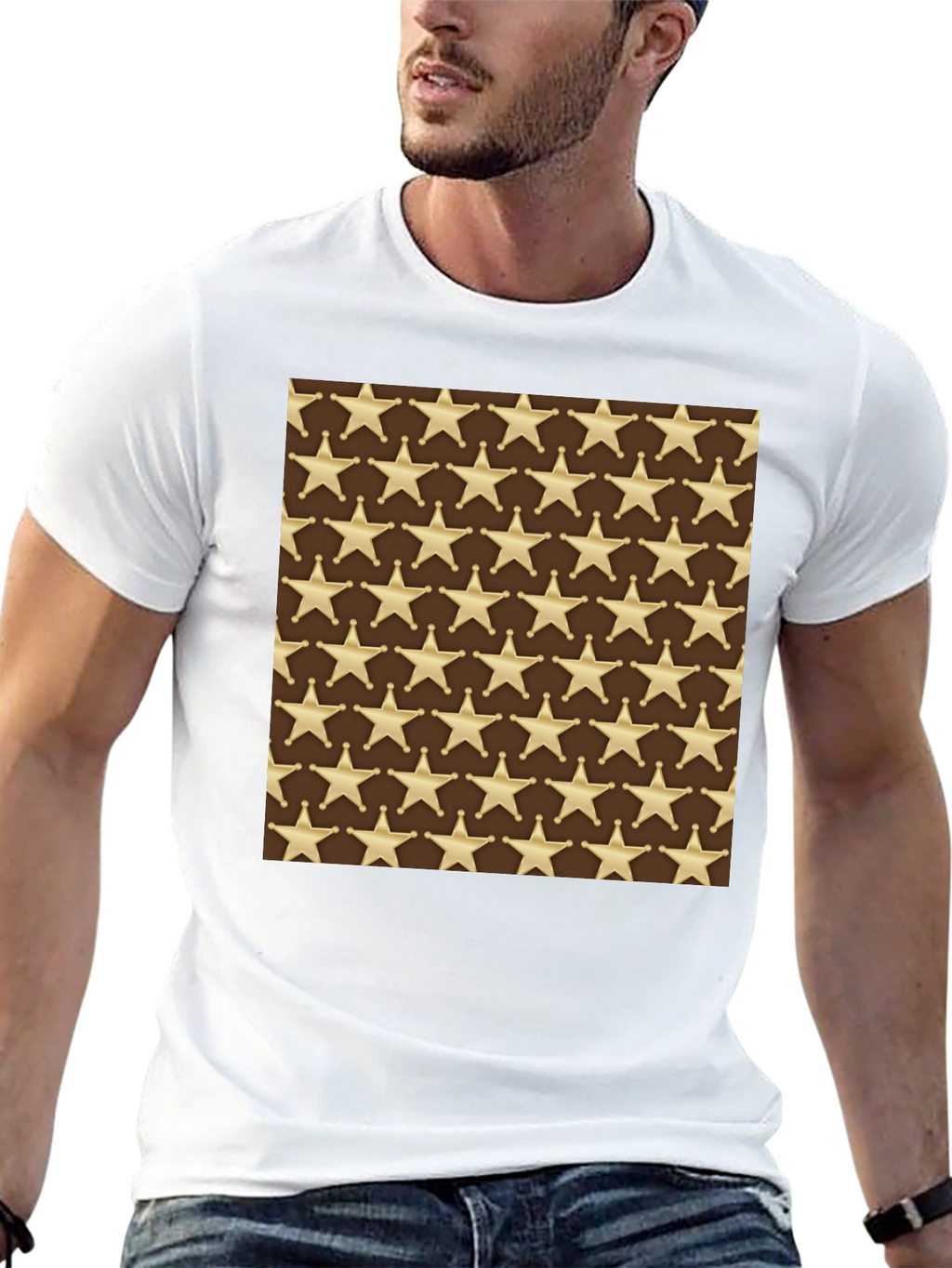 Sheriff Star Pattern T-Shirt - Western Style