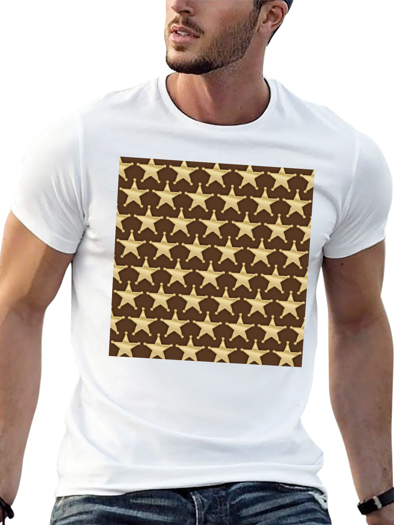 Sheriff Star Pattern T-Shirt - Western Style