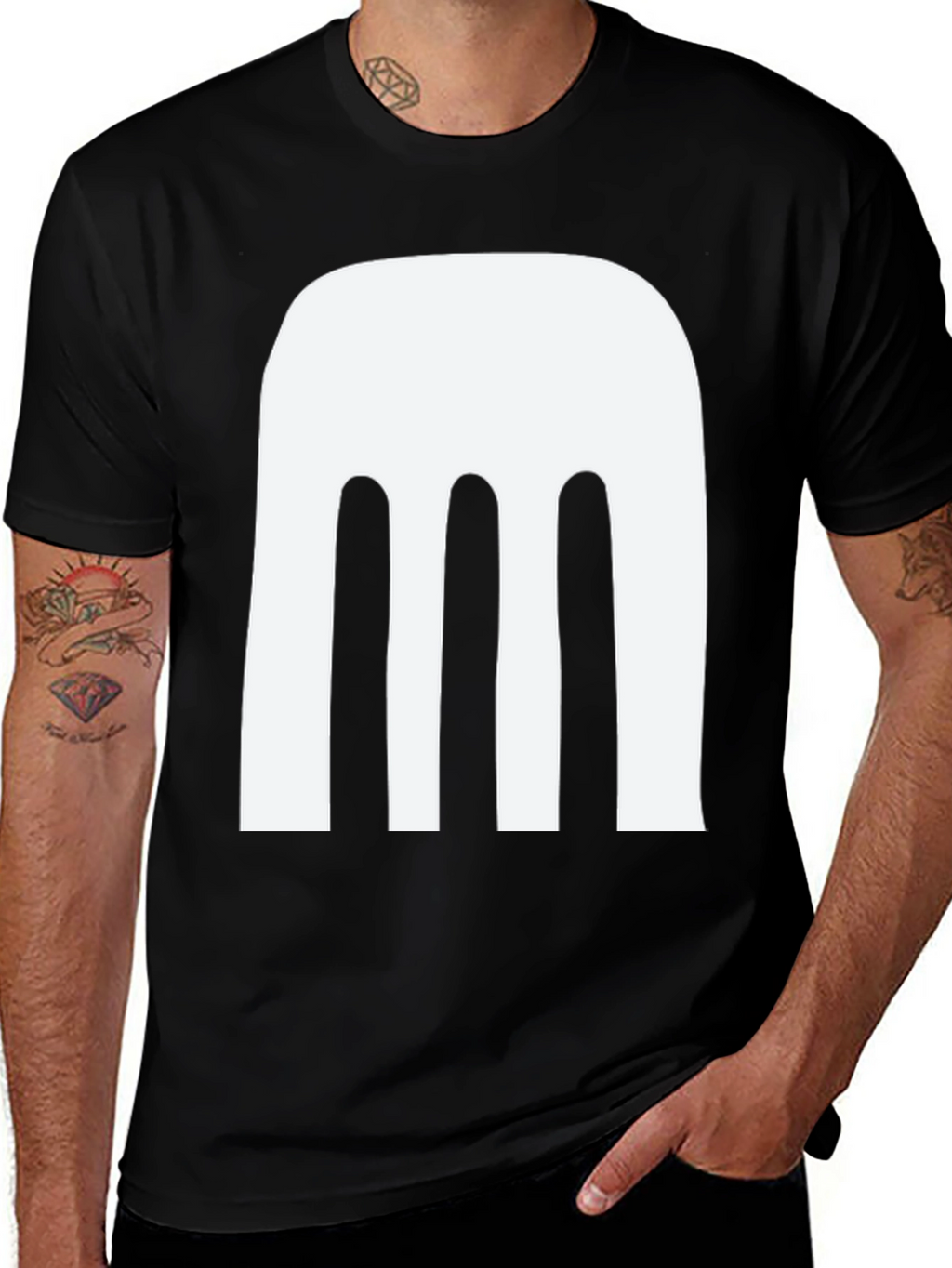 Abstract White Design Black T-Shirt