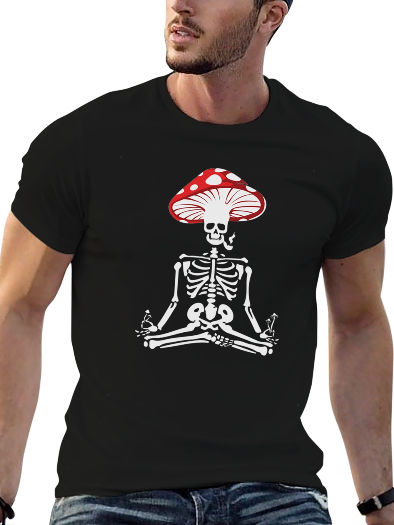 Mushroom Skeleton Graphic Tee - Meditating Skeleton