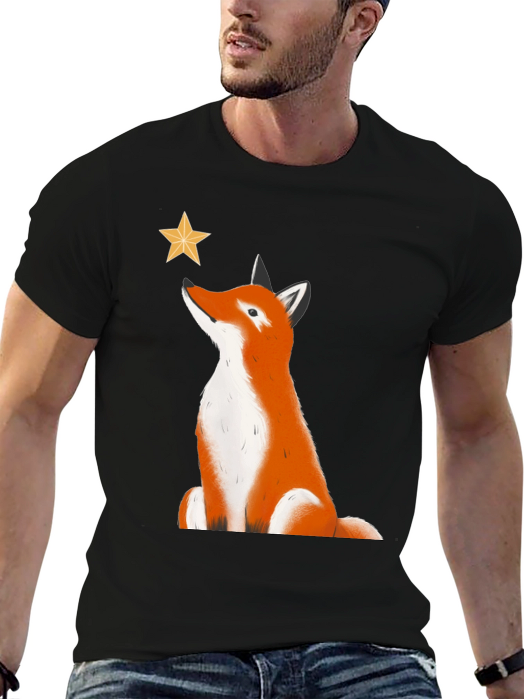 Fox Stargazer Graphic Tee - Black Cotton T-Shirt
