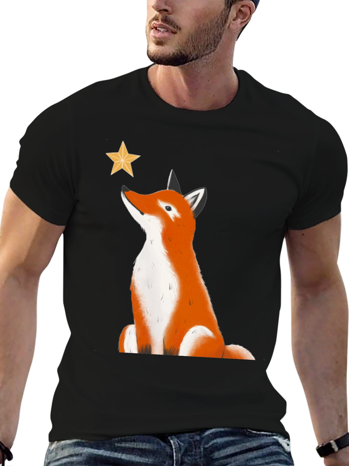 Fox Stargazer Graphic Tee - Black Cotton T-Shirt