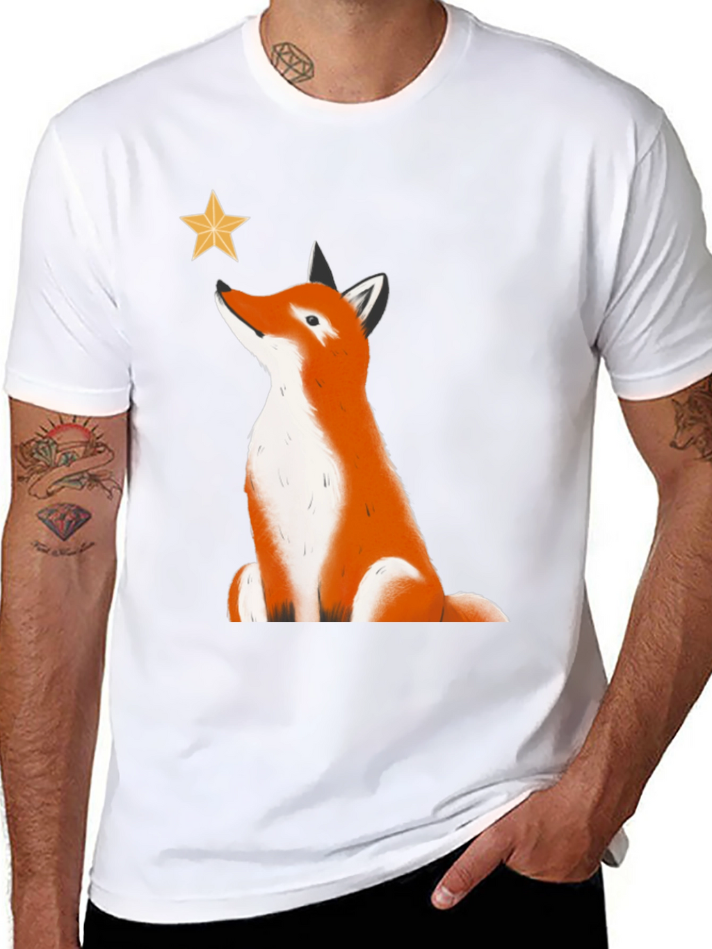 Fox Stargazer Graphic Tee - Black Cotton T-Shirt