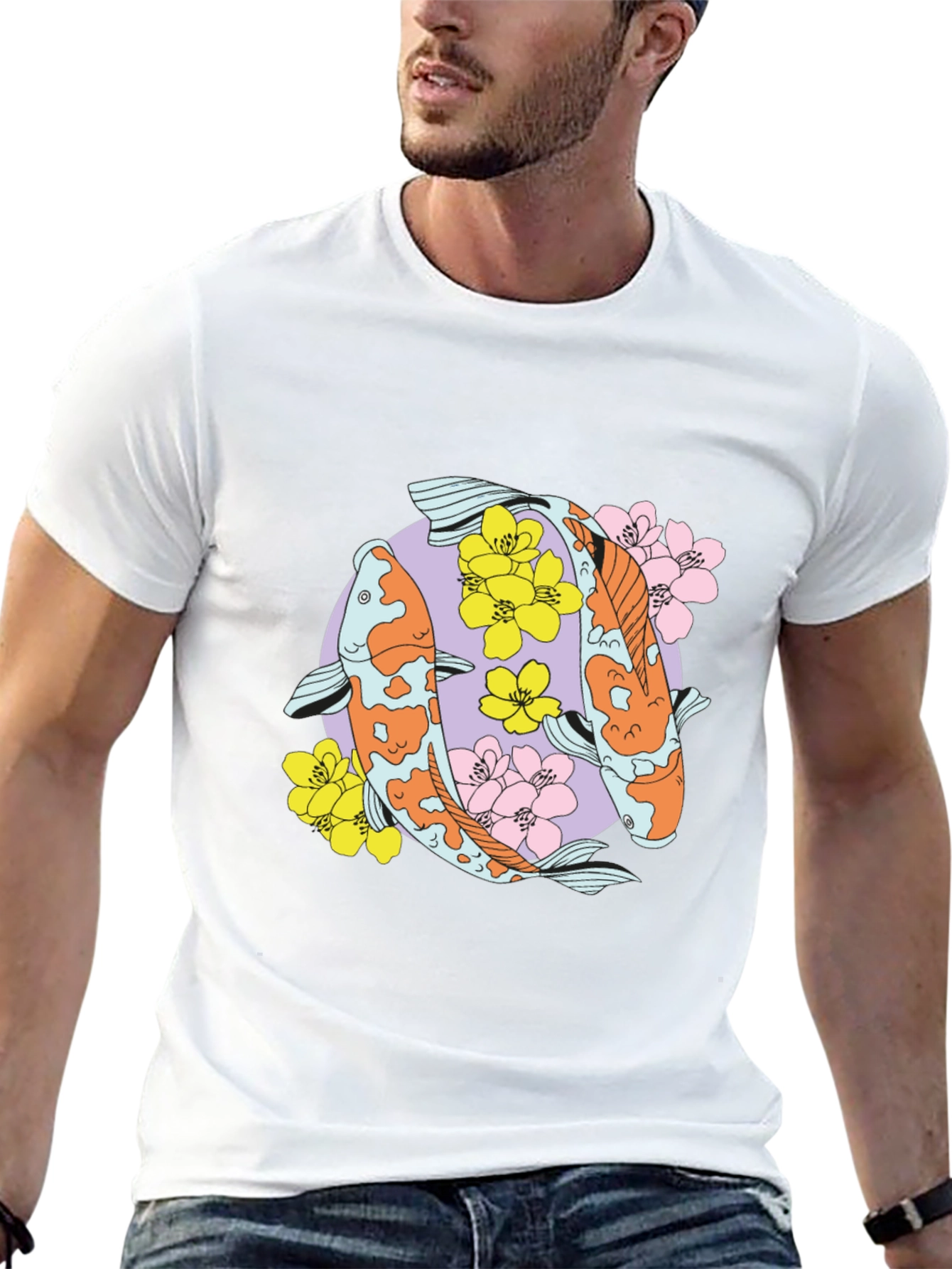 Koi Fish Graphic Tee - Trendy Black T-Shirt