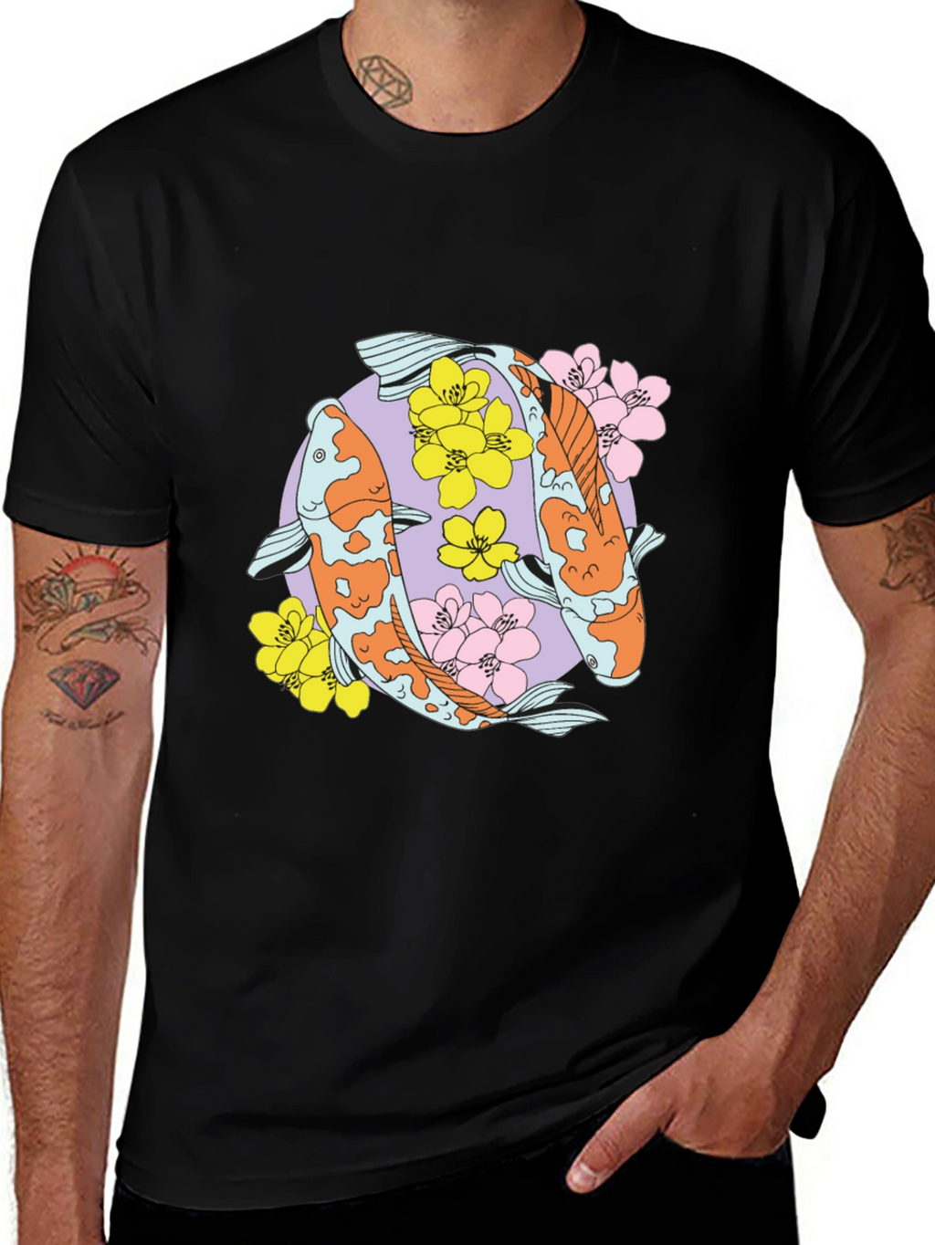Koi Fish Graphic Tee - Trendy Black T-Shirt
