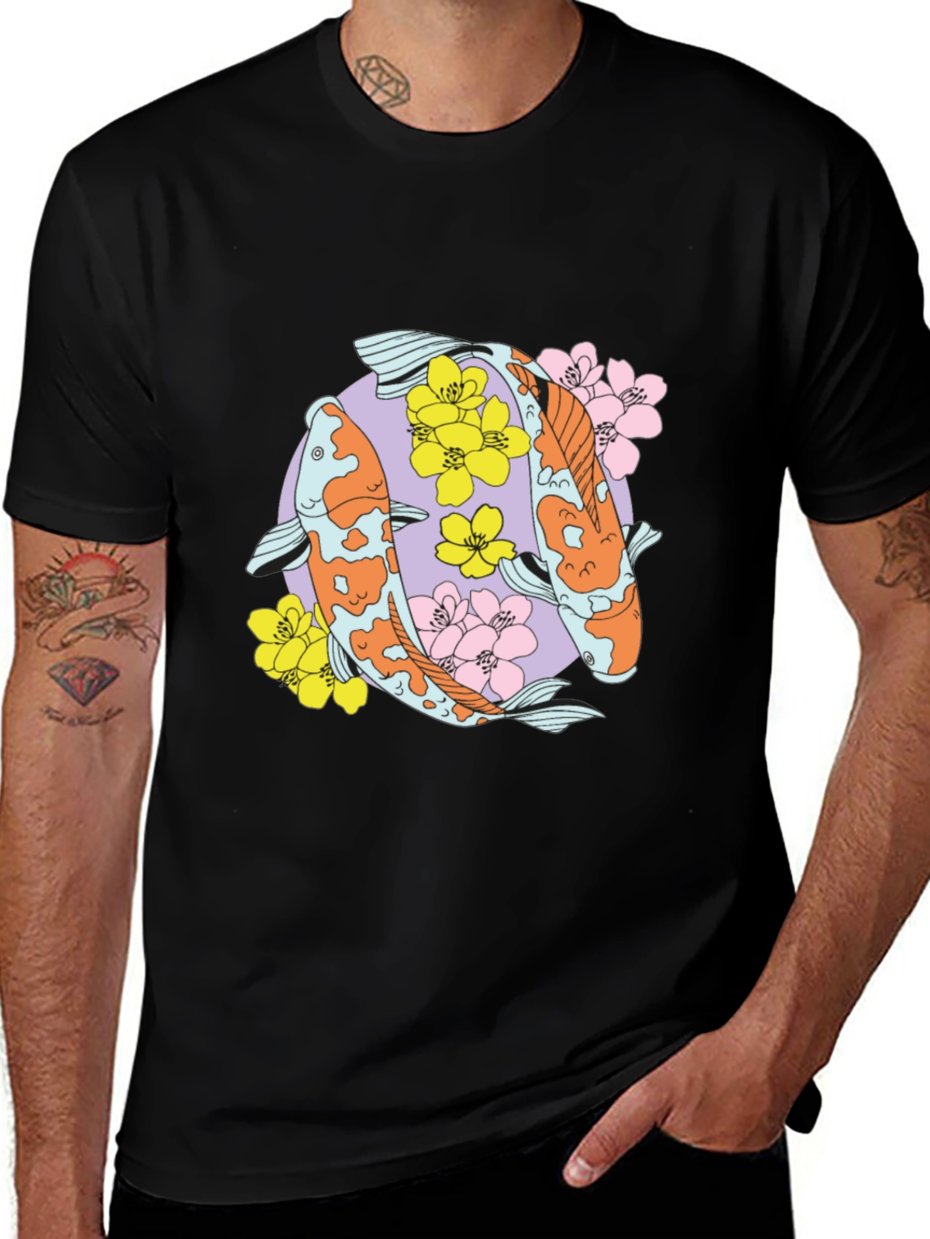 Koi Fish Graphic Tee - Trendy Black T-Shirt